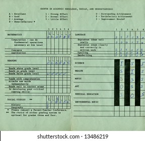 A Copy Of A Vintage Elementary School Report Card.