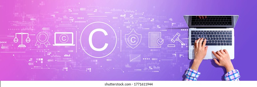 Copyright concept with woman using a laptop computer
