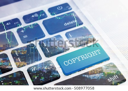 COPYRIGHT : Green button keyboard computer. Double Exposure Effects. Digital Business and Technology Concept.