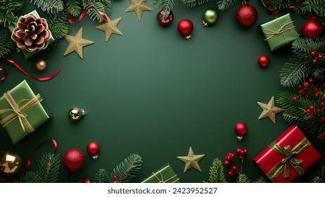 Copy-space for text. The concept of Christmas and New Year holidays. Christmas and New Year decoration green background, with glass balls. Holidays background. - Powered by Shutterstock