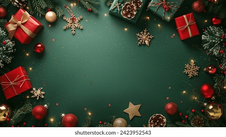 Copy-space for text. The concept of Christmas and New Year holidays. Christmas and New Year decoration green background, with glass balls. Holidays background. - Powered by Shutterstock