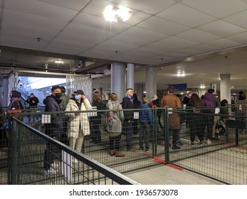 Coquitlam, BC Canada - March 14 2021: IKEA Coquitlam. Waiting Queue.