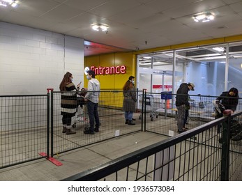 Coquitlam, BC Canada - March 14 2021: IKEA Coquitlam. Waiting Queue.