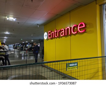 Coquitlam, BC Canada - March 14 2021: IKEA Coquitlam. Waiting Queue.