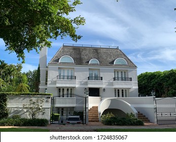 Coral Gables, FL / USA - July 5, 2020: Coral Gables Villages, French City Village. Miami, Florida National Landmark Homes From The 1920s.