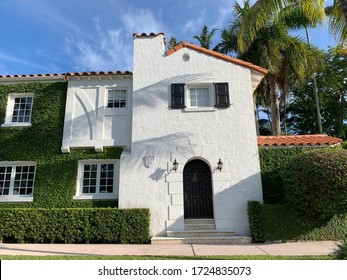 Coral Gables, FL / USA - July 5, 2020: Coral Gables Villages, French City Village. Miami, Florida National Landmark Homes From The 1920s.