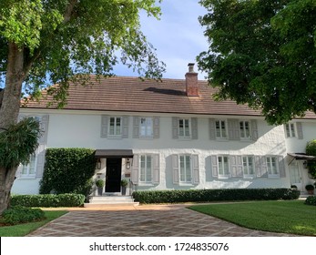 Coral Gables, FL / USA - July 5, 2020: Coral Gables Villages, French City Village. Miami, Florida National Landmark Homes From The 1920s.