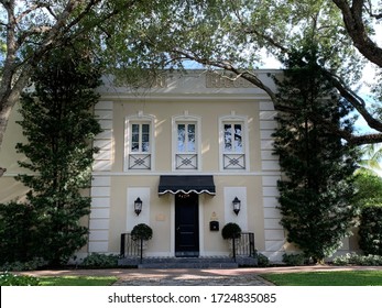 Coral Gables, FL / USA - July 5, 2020: Coral Gables Villages, French City Village. Miami, Florida National Landmark Homes From The 1920s.