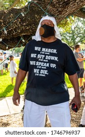 Coral Gables, Florida - May 30, 2020: Protester Wearing Very Thought Provoking Shirt