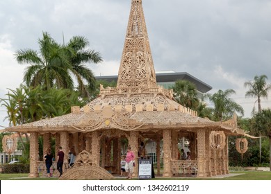 Coral Springs, Florida USA - March 17, 2019: Wooden Temple Of Memory Of Victims Marjory Stoneman Douglas High School Students In Coral Springs, FL