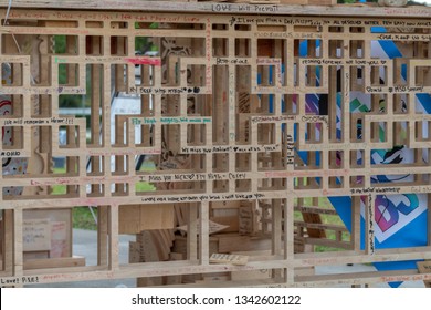 Coral Springs, Florida USA - March 17, 2019: Wooden Temple Of Memory Of Victims Marjory Stoneman Douglas High School Students In Coral Springs, FL