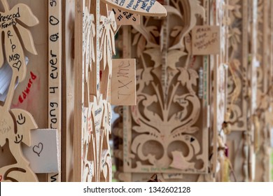 Coral Springs, Florida USA - March 17, 2019: Wooden Temple Of Memory Of Victims Marjory Stoneman Douglas High School Students In Coral Springs, FL