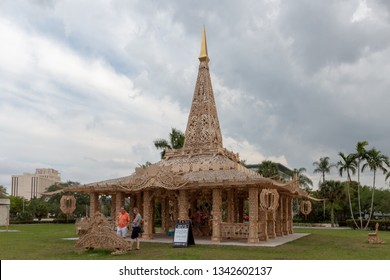 Coral Springs, Florida USA - March 17, 2019: Wooden Temple Of Memory Of Victims Marjory Stoneman Douglas High School Students In Coral Springs, FL