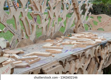 Coral Springs, Florida USA - March 17, 2019: Wooden Temple Of Memory Of Victims Marjory Stoneman Douglas High School Students In Coral Springs, FL