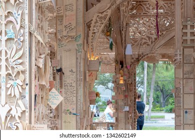 Coral Springs, Florida USA - March 17, 2019: Wooden Temple Of Memory Of Victims Marjory Stoneman Douglas High School Students In Coral Springs, FL