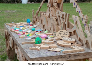 Coral Springs, Florida USA - March 17, 2019: Wooden Temple Of Memory Of Victims Marjory Stoneman Douglas High School Students In Coral Springs, FL