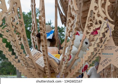 Coral Springs, Florida USA - March 17, 2019: Wooden Temple Of Memory Of Victims Marjory Stoneman Douglas High School Students In Coral Springs, FL