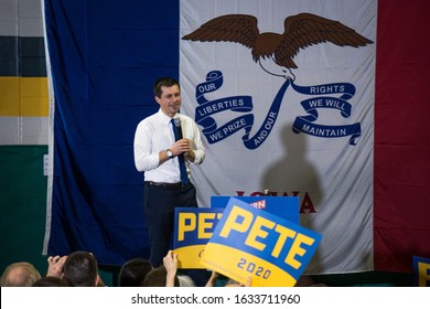 Coralville, Iowa, United States - February 02, 2020: Pete Buttigieg Rally At Before Iowa Caucus