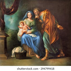 CORDOBA, SPAIN - MAY 27, 2015: The Holy Family painting in church Convento de Capuchinos (Iglesia Santo Anchel) by unknown artis of 18. cent.