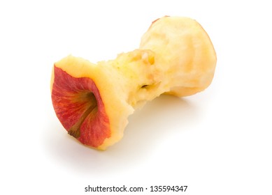 core of a red apple on white