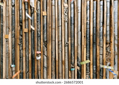 Core samples in geological laboratory. Mining geology exploration of minerals.