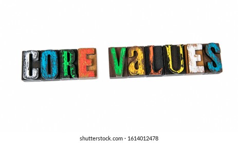 Core Values. Abstract Background. Colored Wooden Letters On A White Background