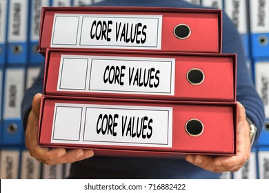 Core Values concept words. Folder concept. Ring binders.