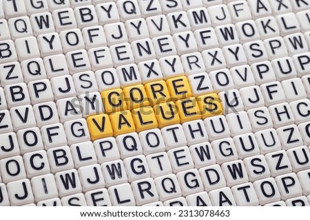 Core Values - word concept on cubes, text