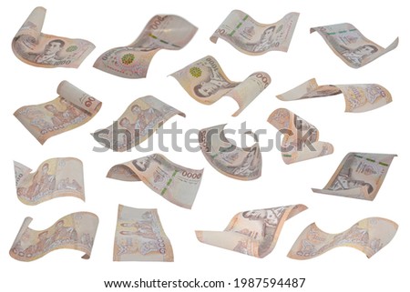corection of Thai bank note 1000 baht winding isolated on white background. This has clipping path.