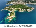 Corfu, 10 June 2024: Ionian Islands of Greece Corfu. Panoramic view of the kanoni beach