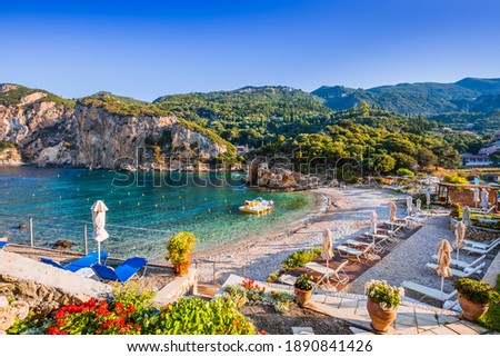 Corfu, Greece. Agios Petros Beach in the village of Paleokastritsa.