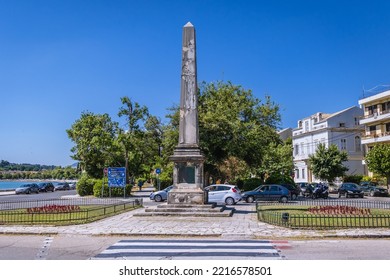 Corfu, Greece - June 14, 2021: Douglas Obelisk In Corfu Town, Corfu Island