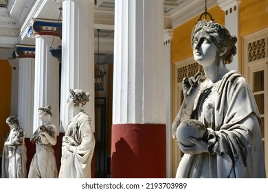 Corfu, Greece May 2018 ,  Statues Of 4 Of The 9 Classical Muses In Waterfront Garden