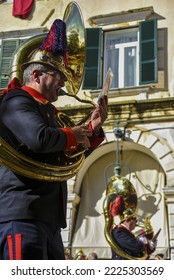 CORFU, GREECE - NOVEMBER 7 2022 - Philharmonic Bands In Corfu Roads For Saint Spyridon Litany