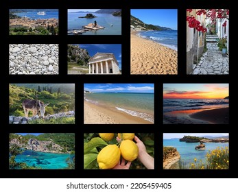 Corfu Greek Island Photo Collage - Travel Place Postcard From Greece.