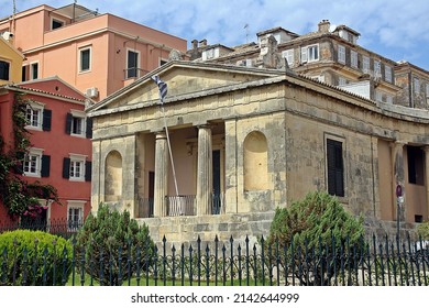 CORFU TOWN, CORFU, GREECE - SEPTEMBER 11, 2017 old town of Corfu walkable historic area dating from the 8th century BC with temples