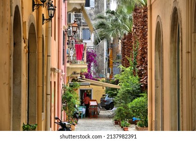 Corfu Town (Kerkyra) - UNESCO World Heritage Site in Greece. Quaint street in Corfu Old Town.