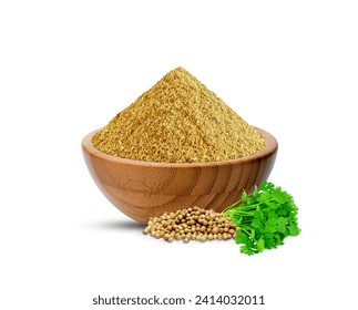 Coriander Powder in Wooden Bowl isolated on white background - Powered by Shutterstock