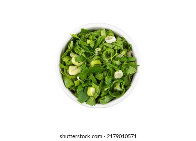 Coriander In Ramekin Isolated On White Background.