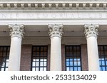 Corinthian columns and detailed entablature of Widener Memorial Library at Harvard in Cambridge, Massachusetts, USA