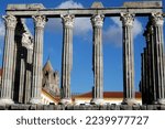 Corinthian columns of Roman Temple Diana.  Evora. Portugal. 
