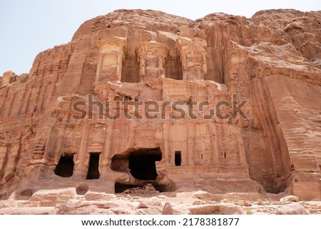 Corinthian Tomb in large complex of Royal Tombs on so-called Royal Wall in ancient Nabataean city of Petra, Jordan. Petra is considered one of seven new wonders of world.