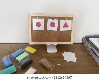 a cork board and creative objects