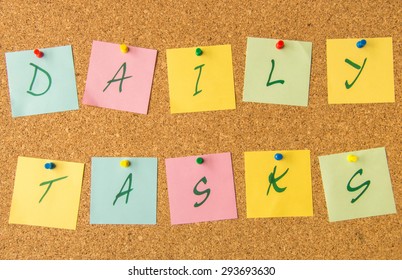 Cork Board Daily Tasks Letters On Post It