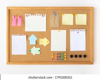 Cork Board Mockup. Student Board With Empty Sticky Notes. Copy Space For Notes