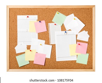 Cork Board With Notes Isolated