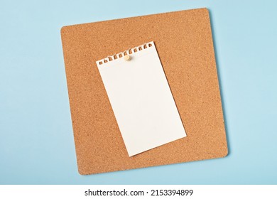 Cork Board With Pinned Memo Note Mockup. Planning, Scheduling Concept. Flat Lay, Top View