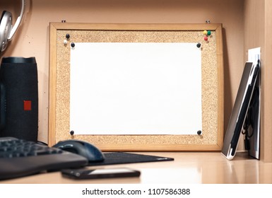 A Cork Board With A White Sheet Of Paper. Background For Mockup.