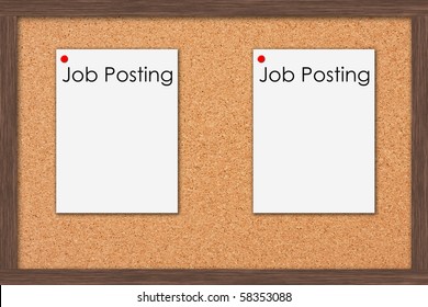 A Cork Bulletin Board With Job Postings And A Wooden Frame, Job Postings