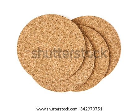 Cork drink coasters arranged on the white background.